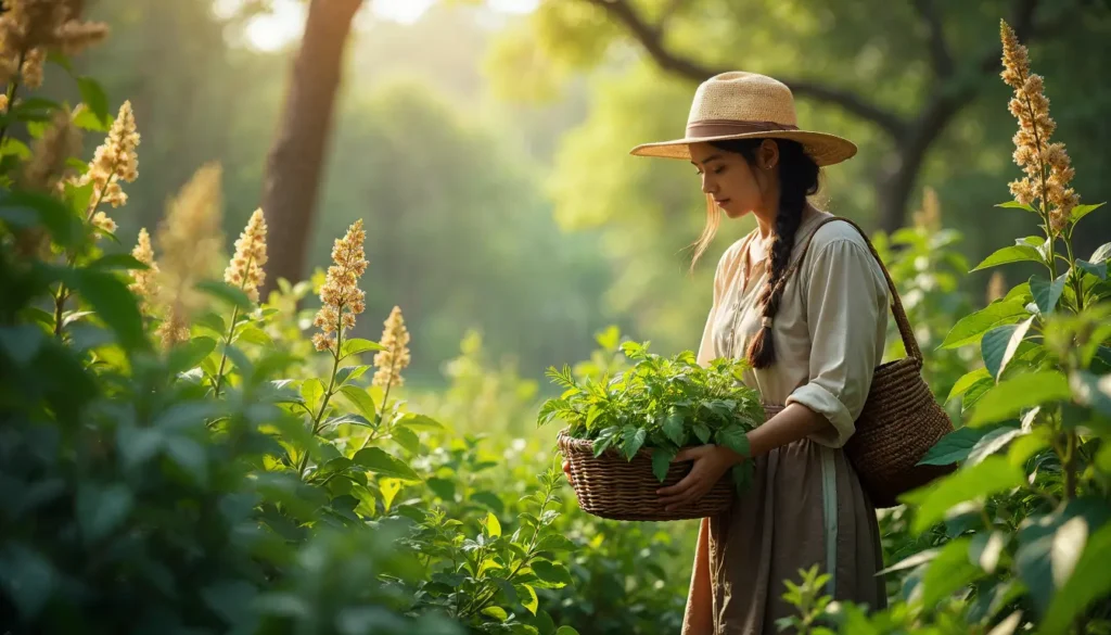 An Artistic Scene Featuring A Woman Farmer In A Lu